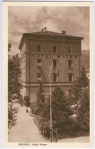 Hotel "Mayer" in der via Michaelangelo Buonarroti in Trento / Trient. Rastertiefdruck 9 x 14 cm; Impressum: Ed(itore). Unterveger, Trento um 1925.  Inv.-Nr. vu914rtd00007