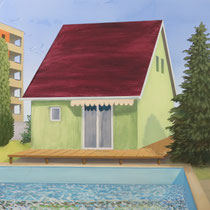 Haus am Pool   2019, 50 x 60 cm  (Ausschnitt)