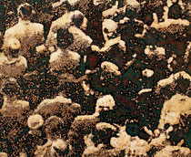 "Masse (in Ocker, Braun, Blau)", 2002, Öl auf Leinwand, 131 x 161 cm