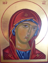 12 - visage de la Vierge - icone écrite en 2011 - dimensions 20x26,50 -  or libre 23 carats 3/4 - VENDU