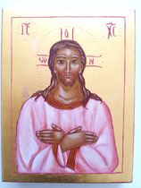 18 - Christ rédempteur - dimensions 13x17 cadeau à Christiane Astier -- d'après une icône du 13e siècle de Sano di Pietro  