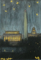 "D.C. @ night", Kohle und Pastell auf Papier, 10 x 12,5 cm