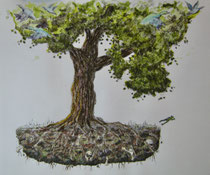 "Tree of life", Fineliner und Aquarell, 50 x 50, 250 Euro