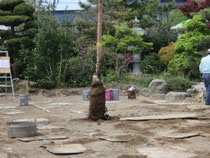砕石パイル施工状況　掘削土
