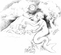 Mermaid with Sea Monster - graphite on paper
