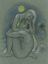 Moonlight Embrace - charcoal and pastel pencil on paper