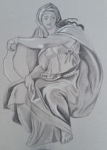 Die delphische Sybille in Hommage an Michelangelos gleichnahmiges Bild in der Sixtinischen Kapelle, Kohle auf Papier, 60 x 80 cm