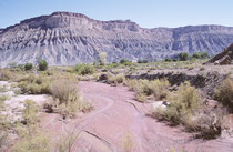Auch das eine Landschaft mit wunderbaren Pastelltönen auf unserer Fahrt in Richtung Canyonlands Nationalpark.