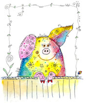 Funny Art, das lustige Schweinchen, Aquarell von Ursula Konder, UKo-Art