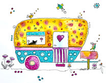 Funny Art, happy Camper, Aquarell von Ursula Konder, UKo-Art
