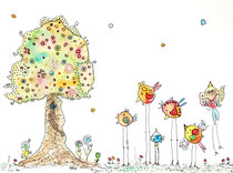 Funny Art, kleine Vögelchen, Aquarell von Ursula Konder, UKo-Art