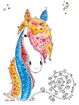 Funny Art, Pferd little Orange, Aquarell von Ursula Konder, UKo-Art, Pferd Orange-Blue