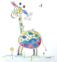 Funny Art, Giraffe, Aquarell von Ursula Konder, UKo-Art