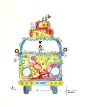 Funny Art, Bus 2, Aquarell von Ursula Konder, UKo-Art