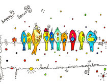 Funny Art, Vögel, Aquarell von Ursula Konder, UKo-Art, bunte Vögel