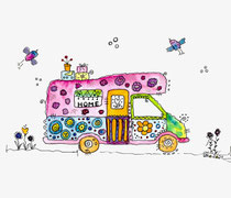 Funny Art, Camper, Aquarell von Ursula Konder, UKo-Art, Wohnmobil