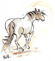 Le cheval qui danse, encre/calame (vendu) - réf CHE003