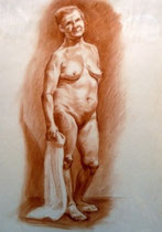 Weiblicher Akt, stehend, Bleistift auf Papier, 40x50