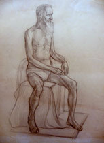 Alter Mann, sitzend, Bleistift auf Papier, 40x50