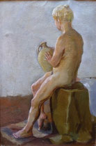 Weiblicher Akt mit Vase, Öl auf Leinwand, 30x40