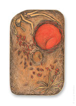  © LillaHangay, Cell Dance, 2004, graphite and oil pastel crayons on carved wood panel, ca 11 x 7", SOLD