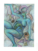 © LillaHangay, A fish in her belly, graphite and oil pastel crayons on paper, 1992, ca 45 x 28"