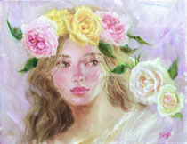 白い薔薇と花冠のニンフ　F6号　油彩画・キャンバス （2020年）個人蔵