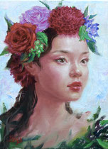 紅い花冠のニンフ　F4号　油彩画・キャンバス （2020年）個人蔵