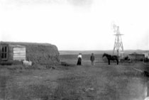 Sod house, location unknown. Erick and Bertha Mundahl?