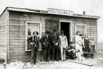 Amanda Mundahl in front of her cafe in Toronto, North Dakota