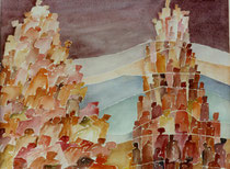 89  //  "Beginnende Solidarität" oder "Die da"  //  1989  //  Aquarell  //  75x95cm