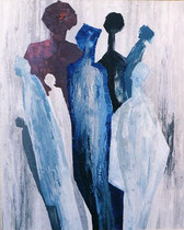 231  //  Figuren 3, "Realität (blau), Angst, Gegenpole"  //  2001  //  Acryl auf Baumwolle  //  100x80cm