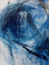 187  //  "Gegenläufig" (blau-weiß-schwarz, dynamischer Kreis)  //  1999  //  Acryl auf Hartfaser  //  80x60cm