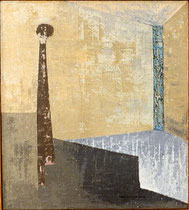 146  //  "Figurine"  - Figur im Raum  //  1960  //  Öl auf Jute  //  40x45cm  //  unverkäuflich