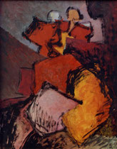 54  //  "Figürlicher Zug hinauf", rot oder "Anonymer Menschenzug in Rot"  //  Öl auf Hartfaser  //  57x44cm