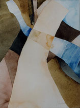 249  //  "Bänder 2"  (blau/ braun/ ocker)  //  2001  //  Aquarell  //  70x50cm