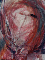 188  //  "Zeigst Du mir Dein Antlitz?" (rot-weiß-braun,. dynamischer Kreis, Kopf)  //  1999  //  Acryl auf Hartfaser  //  80x60cm