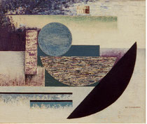 233  //  "Kreise und Halbkreise im Gleichgewicht pendelnd"  //  1959  //  Öl auf Jute  //  60x70cm