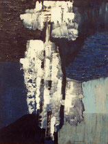 20  //  "Nächtliche Erscheinung - weiße Figur auf Blau"  //  1958  //  Öl auf Jute  //  80x60cm