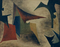 113  // "Schwingende Spitzen"  //  1961  //  Öl auf Jute  //  40x50cm