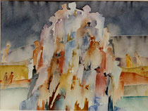 90  //  "Versammlung vor dem Aufbruch"  //  1988  //  Aquarell  //  75x95cm