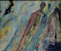 264  //  "Sachte Schritte", "Unterwegs", 3 Figuren klein  //  2003  //  Acryl auf Baumwolle  //  50x60cm