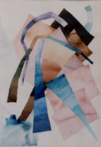 248  //  "Bänder 1" (blau/ braun/ rosa)  //  2001  //  Aquarell  //  70x50cm