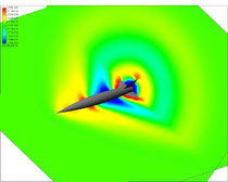 Density, Mach 1.62--rotated, with plot to show distribution around fins