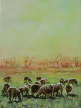 bieden vanaf 150,00 euro / Landschap met schapen, acrylverf op linnen, 30x40cm,  prijs 400,00e  (incl. lijst) (Cov19/24-04-2020/5)