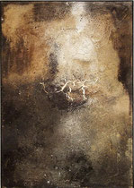 Erosión IV, 1998, mixed media on strawmat, 104 x 74 cm, steel frame