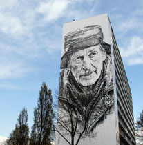 Hendrik ECB Beikirch für die "Heerlen Murals" in Brunssum, stellt einen alten Minenarbeiter in Sibirien dar.