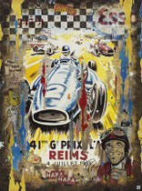 GP DE REIMS 1954 Collage papier & technique mixte sur châssis bois 120 cm x 90 cm 2019