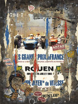 GRAND PRIX DE FRANCE ROUEN 1966 Collage papier & technique mixte sur support bois 120 cm x 90 cm 2021