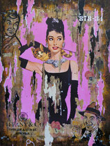 BREAKFAST AT TIFFANY'S Collage papier & technique mixte sur châssis bois  120 cm x 90 cm  2017
